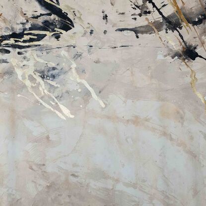 A large abstract landscape of beige, dark brown, black  with gold