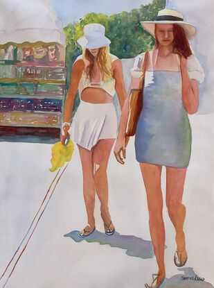 Women strolling along.