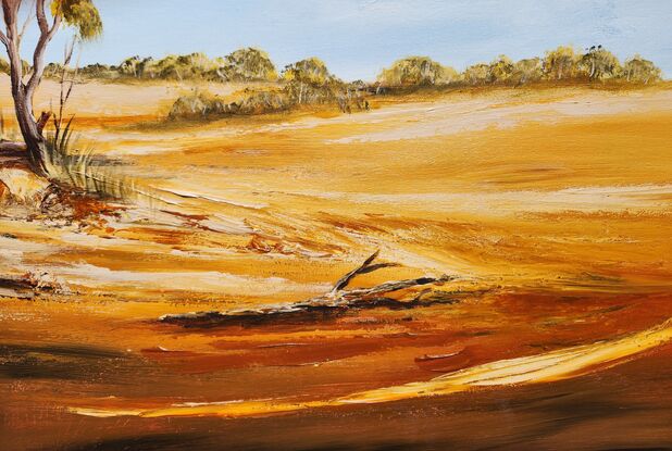 This painting captures the raw beauty of the Outback—the play of light on red earth, the sparse vegetation, and the sense of solitude. I love the vastness of the Outback, the sweeping, remote, arid land where many make a home and a living.

As you gaze at this painting, imagine the heat shimmering above the red soil, the scent of eucalyptus leaves, and the distant call of a bird. The Outback isn’t just a place; it’s an experience—an immersion in the elemental forces of nature.

Remember, art allows us to see the world through different eyes. Whether you’ve stood on the red earth yourself or dreamt of doing so, this painting invites you to connect with the essence of the Australian Outback. 🌅🎨