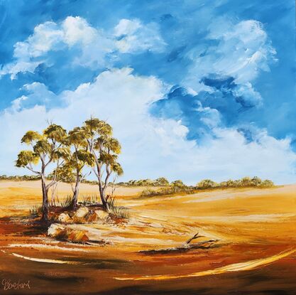 This painting captures the raw beauty of the Outback—the play of light on red earth, the sparse vegetation, and the sense of solitude. I love the vastness of the Outback, the sweeping, remote, arid land where many make a home and a living.

As you gaze at this painting, imagine the heat shimmering above the red soil, the scent of eucalyptus leaves, and the distant call of a bird. The Outback isn’t just a place; it’s an experience—an immersion in the elemental forces of nature.

Remember, art allows us to see the world through different eyes. Whether you’ve stood on the red earth yourself or dreamt of doing so, this painting invites you to connect with the essence of the Australian Outback. 🌅🎨