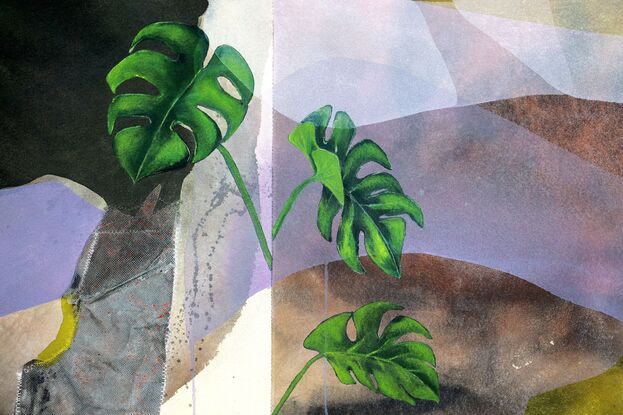 monstera leaf
leaf
leaves
abstract leaf
nature
purple
green
beige
brown
earthy tones
nature inspired 
landscape 
botanical
magenta 
violet
forest green
