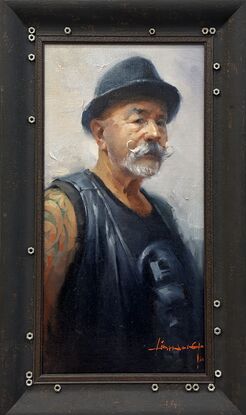 Johnny is our best friend, and this was the second time I painted his portrait. He is an artist, musician, electrician, hotel manager, and loves his Harley Davison bike. He maybe old, but his spirit is forever young.