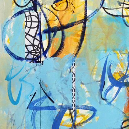 Blue and orange abstract on paper