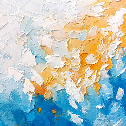 abstract impasto blue undersea water world with colorful coral