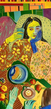 Figurative and still life painting. Colourful abstract portrait 