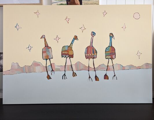 Landscape with emus and stars