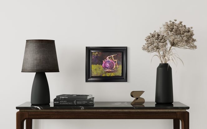 red onion, kitchen art, purple onion, onion with a green shoot, kitchen
