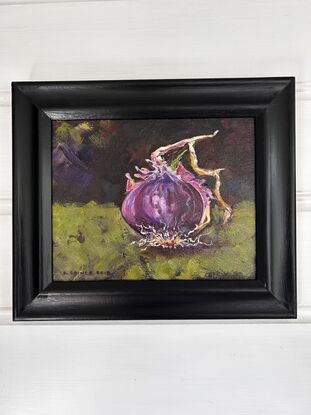 red onion, kitchen art, purple onion, onion with a green shoot, kitchen
