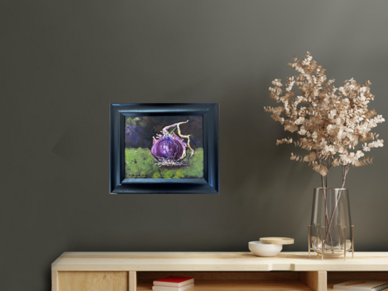 red onion, kitchen art, purple onion, onion with a green shoot, kitchen
