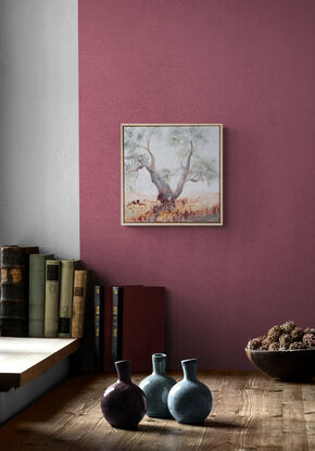 An old gum tree in grey and rose against a creamy sky by Kate Wise