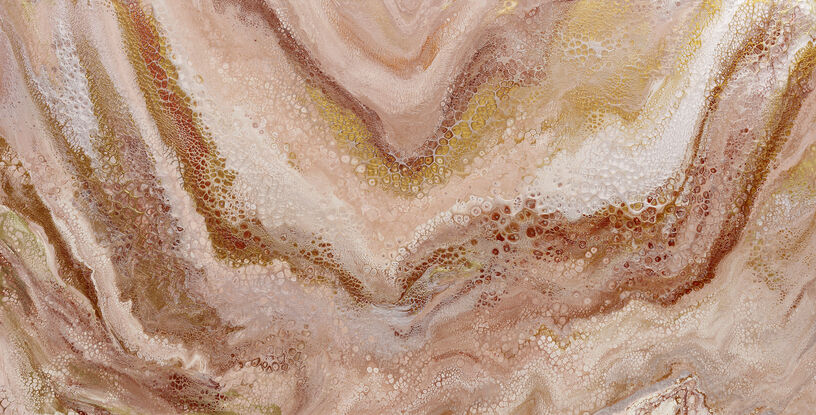 Extra large statement art using specific  fluid pour techniques innovated by the artists pete+chrissy. Metallic golds, champagne gold, ochre intertwine in a fluid movement like open arms reaching our for a hug.