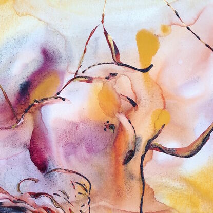 reclined nude figure immerging from a background of swirling pigments.