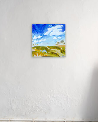 Cumulus clouds with a cauliflower-shape and brilliantly white hang over a subtle australian landscape. 