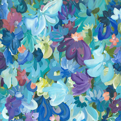 large blue and purple abstract floral painting