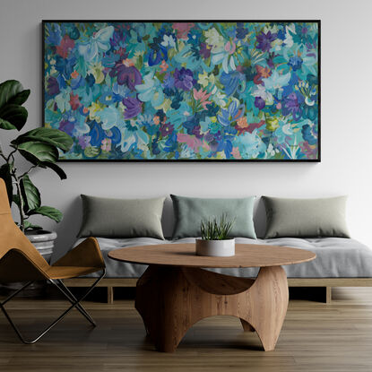 large blue and purple abstract floral painting