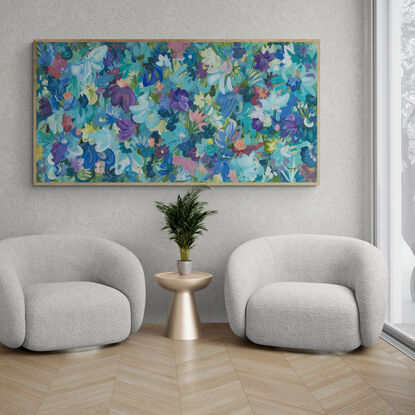 large blue and purple abstract floral painting