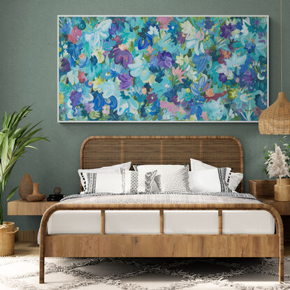 large blue and purple abstract floral painting