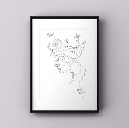 This piece connects to my series “learning to  grow “
Learning to fly is a piece that symbolises letting go and learning to fly in life !
6 birds appear throughout the flowing lines of this piece .
