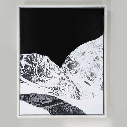 A black and white abstract landscape of moountains