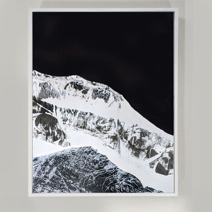 A black and white abstract landscape of moountains