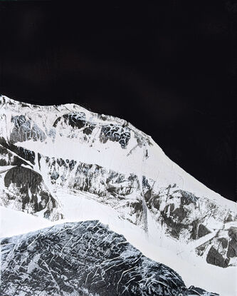 A black and white abstract landscape of moountains