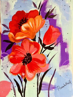 Acrylic painting on A4 canvas pad 300gsm.
Abstract red poppies. Varnished and signed on the front.