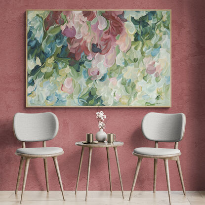 large pink and green modern minimal abstract painting