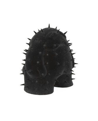 A black spiky figure covered in a black and glitter velvet flock. 