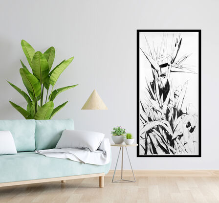 This work depicts a Bird of Paradise flower.