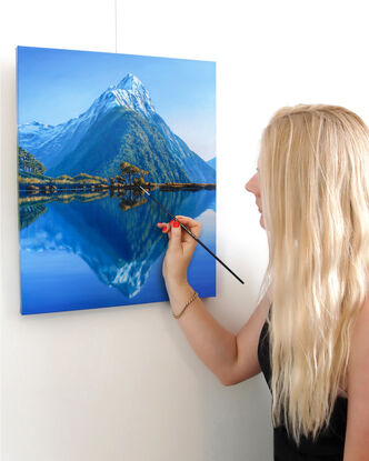 snow capped mitre peak milford sound new zealand realism  oil painting by nicola mcleay