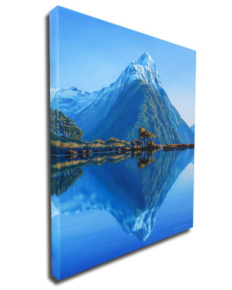 snow capped mitre peak milford sound new zealand realism  oil painting by nicola mcleay