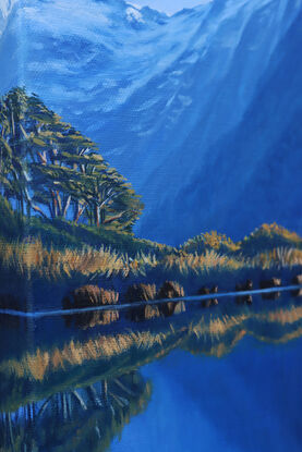 snow capped mitre peak milford sound new zealand realism  oil painting by nicola mcleay