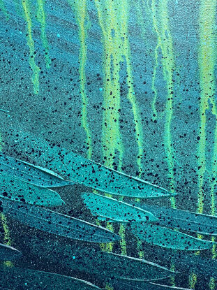 underwater scenery with abstracted fish and kelp