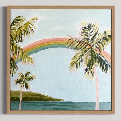 The beach sky with Rainbow and palms