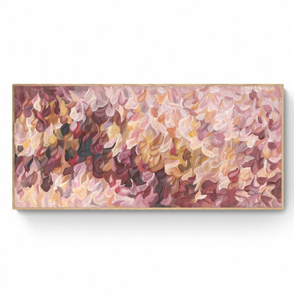 large colourful abstract canvas print of an impressionist style landscape of pink flowers in bloom