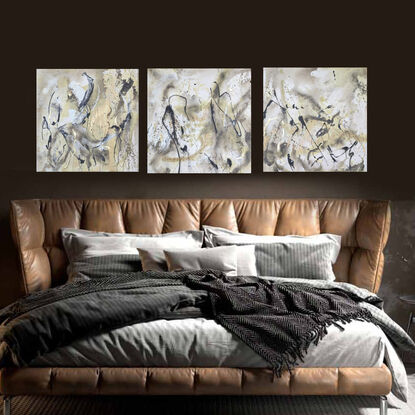 minimalist artwork in beige, gold and white with black and metallic gold leaf