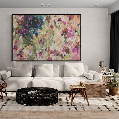 large colourful abstract canvas print of a landscape of wildflowers in the Australian bush