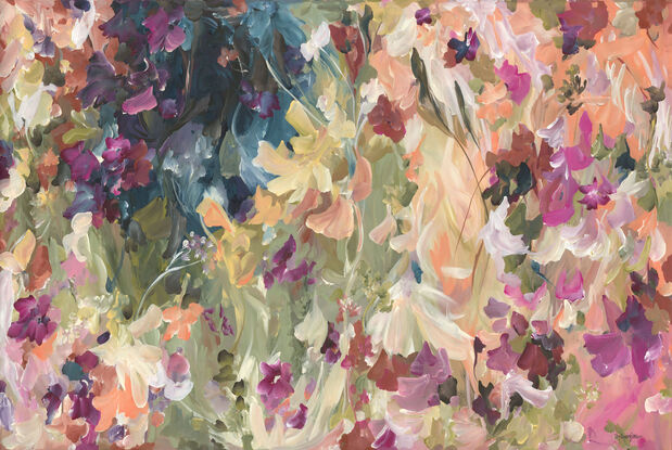 large colourful abstract canvas print of a landscape of wildflowers in the Australian bush