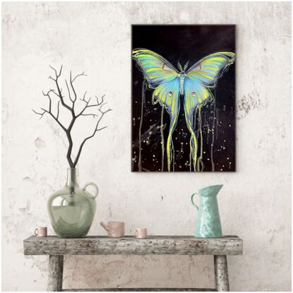 Luna Moth artwork by Sydney artist Leni Kae. 

From Leni Kae’s new series “Awakenings”. 
A2 art on paper, 42 x 59.4cm. Original art. Requires framing. 