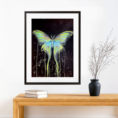 Luna Moth artwork by Sydney artist Leni Kae. 

From Leni Kae’s new series “Awakenings”. 
A2 art on paper, 42 x 59.4cm. Original art. Requires framing. 