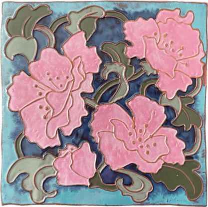 Pink hibiscus flower on blue background