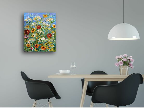 This canvas is part of a series of works dedicated to summer flowers and grasses. 