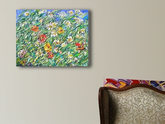 This canvas is part of a series of works dedicated to summer flowers and grasses. 