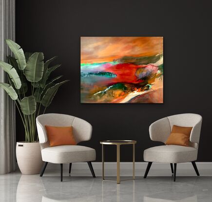 Abstracted landscape in oil on canvas, stretched and ready to hang.