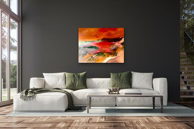 Abstracted landscape in oil on canvas, stretched and ready to hang.