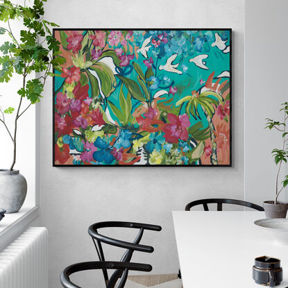 modern colourful tropical flower and bird abstract landscape painting 