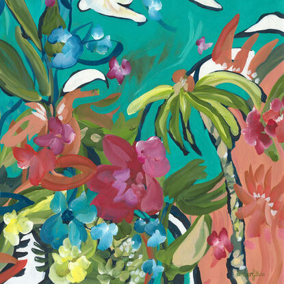 modern colourful tropical flower and bird abstract landscape painting 