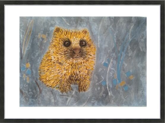 Baby wombat in a silvered background with cobalt highlights