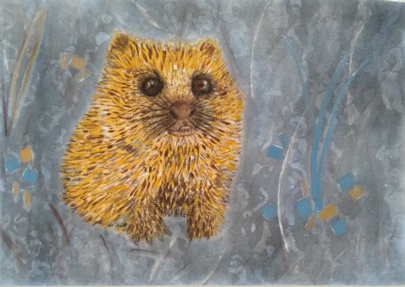 Baby wombat in a silvered background with cobalt highlights