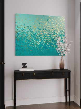 Metallic gold turquoise blue painting art water sea ocean beach painting